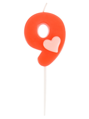 Свеча для торта, Цифра 9 с сердечком Свеча для торта, Цифра 9 с сердечком