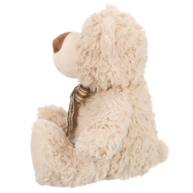 Мишка кремовый с коричневой ленточкой в клетку, 25 см