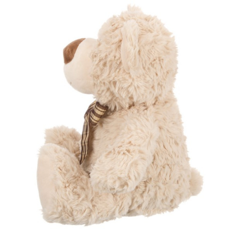 Мишка кремовый с коричневой ленточкой в клетку, 25 см