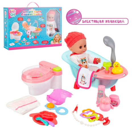 Набор "Girl's Club" "Маленькая мама", пупс 30 см, туалет (свет, звук), ванна с водой, аксессуары