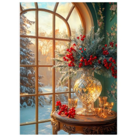 Холст с красками 22х30 см по номерам в коробке (16цв.) Новогодний натюрморт, Холст с красками 22х30 см по номерам в коробке (16цв.) Новогодний натюрморт,