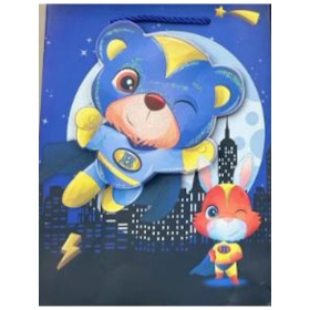 Dream Cards Пакет подарочный мат.лам,глиттер,3Dэл. (12 шт в наборе)18х23х10см(М), Мишка герой,в пле