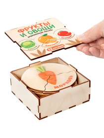 Пазл деревянный "Овощи, фрукты" (12 картинок), в/к