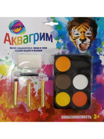 Набор аквагрима для детей (6 цвет, каран-3шт, спонж 1шт, апплик 1шт)