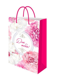 Dream cards Пакет подарочный с мат.ламинацией 22х31х10 см (ML) Пышные пионы 190г (собс.разр)