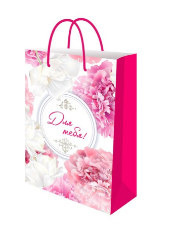 Dream cards Пакет подарочный с мат.ламинацией 22х31х10 см (ML) Пышные пионы 190г (собс.разр)