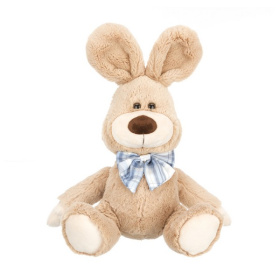 Зайчик с голубым бантиком в клетку, 20 см