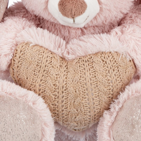 Заяц нежно-розовый с сердцем, 25 см