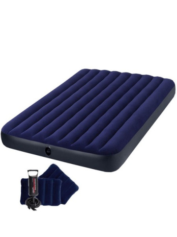 Матрас надувной 152x203x25см INTEX, ручной насос, 2 подушки, до 272кг