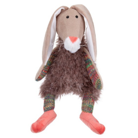 Мягкая Игрушка RELANA, Зайка в меховом костюме с вязанными деталями, 27 см