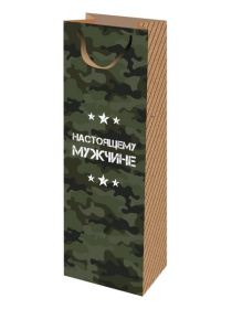 Пакет подар. из крафт-бумаги 12x36x8,5см(craft bottle)Настоящему мужчине,130г(соб.разр)