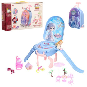 Набор "Дом" куклы, мебель, аксессуары, световые эффекты, размер: 47*73*34 см, рюкзак-чемоданчик