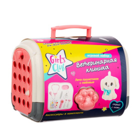 Набор "Ветеринарная клиника" Girl's club, кошечка мягкая, аксессуары, наклейки, переноска