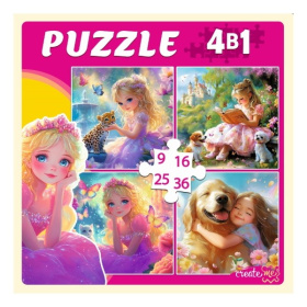 Пазлы 4 в 1. ПРИНЦЕССЫ С ЛЮБИМЫМИ ЖИВОТНЫМИ (9,16, 25, 36 эл.)