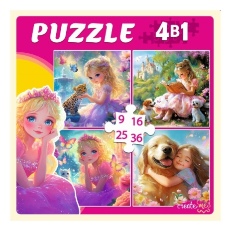Пазлы 4 в 1. ПРИНЦЕССЫ С ЛЮБИМЫМИ ЖИВОТНЫМИ (9,16, 25, 36 эл.)