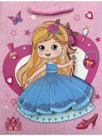 Dream Cards Пакет подарочный мат.лам,глиттер,3Dэл. 18х23х10см(М), Принцесса в платье
