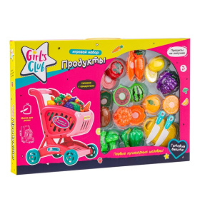 Набор "Продукты Girl's club" тележка (25*21*15,5 см), продукты на липучках, доска для резки