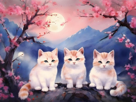 Алмаз мозаика "Котики в Японии" (класс.) 30х40 см, без подрамника, с полным заполнением (30цв)