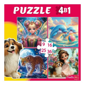 ПАЗЛЫ 4 в 1. ЯРКИЕ ПАЗЛЫ ДЛЯ ДЕВОЧЕК (9,16, 25, 36 эл.), в/к 17,8*18*5 см