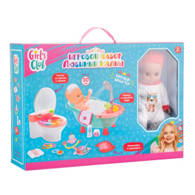 Набор "Girl's Club" "Маленькая мама", пупс 30 см, туалет (свет, звук), ванна с водой, аксессуары