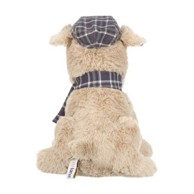 Собака бежевая в кепочке и шарфике, 20 см
