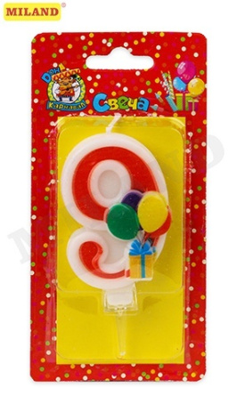 Свеча для торта Весёлый праздник красная Цифра 9