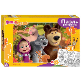 Мозаика "puzzle" maxi 24 + раскраска "Маша и Медведь"