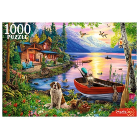 Пазлы 1000 элементов.ВЕЧЕРНИЙ ДОМИК И ЛОДКА