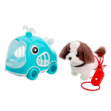 Игрушка мягкая "Собачка" на поводке (длина 80 см), функциональная: ходит, машет хвостиком, лает